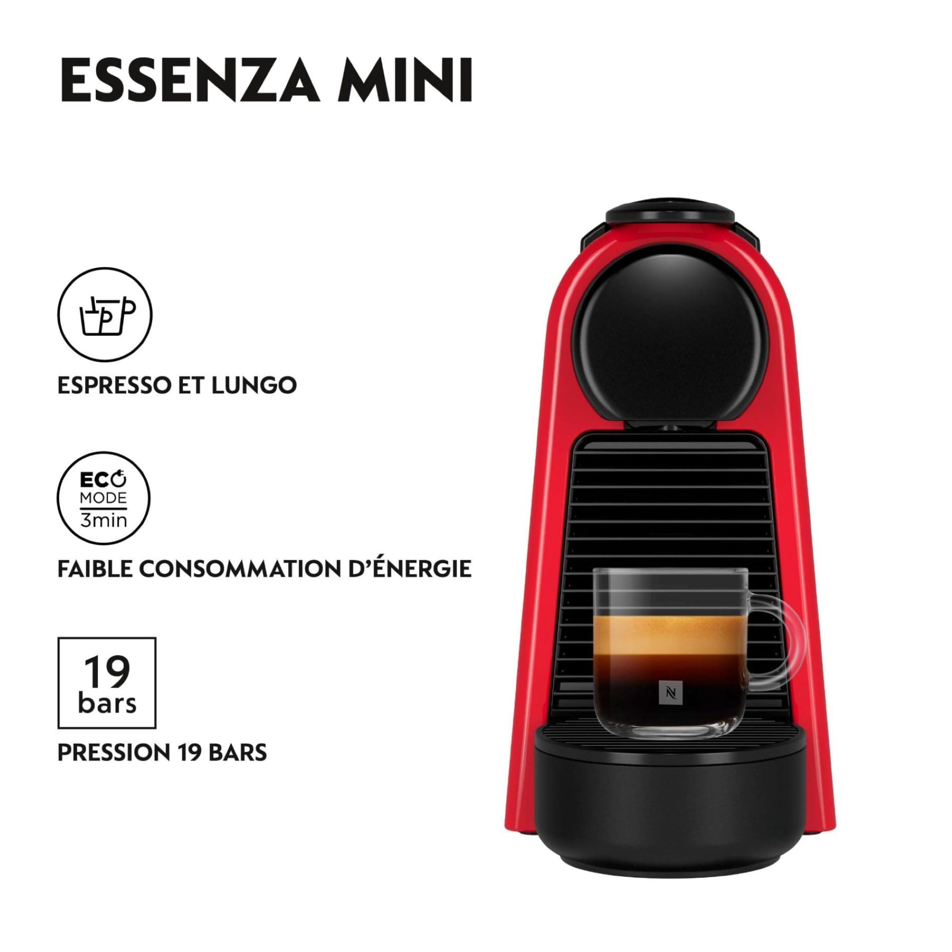 Machine à Café Essenza Mini Rouge Rubis 19 Bars – Ultracompacte, Arrêt Automatique | EN85.R